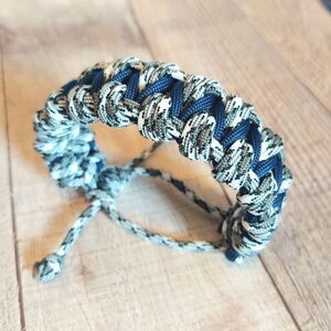 Handmade Paracord Bracelet Adjustable Blue Gray White Unisex